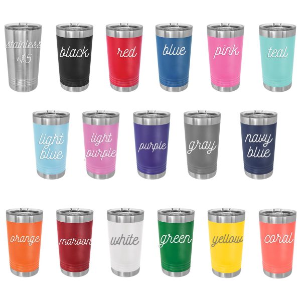 our color options for custom laser engraved pint cups
