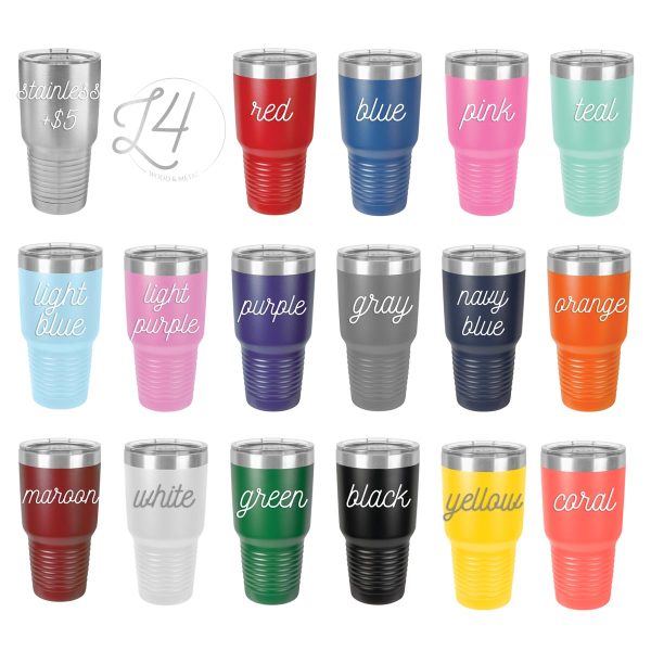 color variety options for 30 ounce laser engraved cups