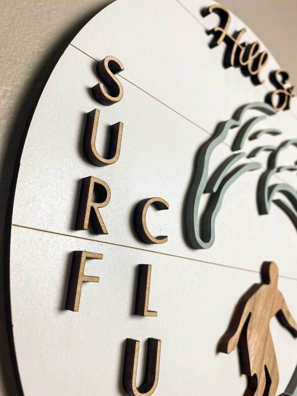 Close up view of the Surf club side of the surfer nursery sign