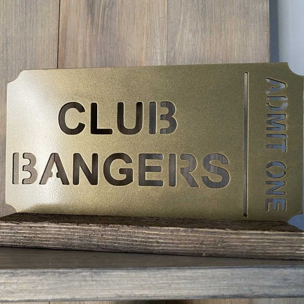 club bangers golden ticket on a wooden display block