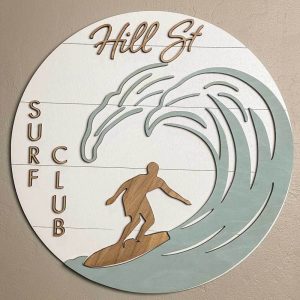 Full view of the finished surfer nursery sign