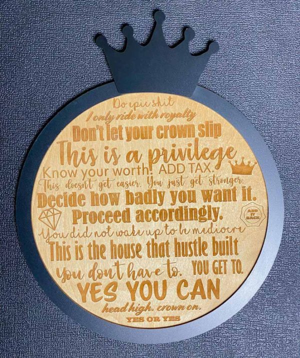 black wall art with crown for Robin's quotes