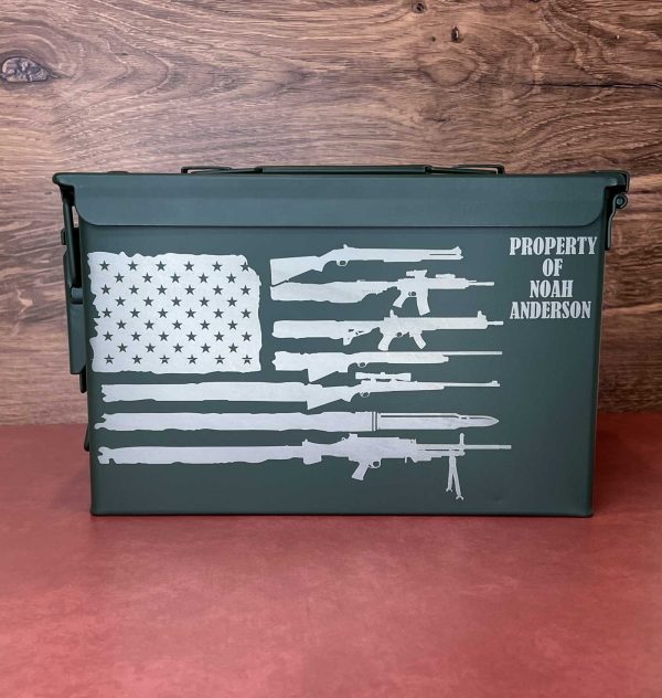 ammo can with flag made of guns