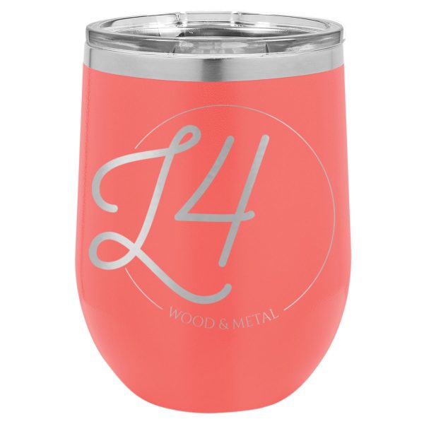 coral wine tumbler engraved with custom logo