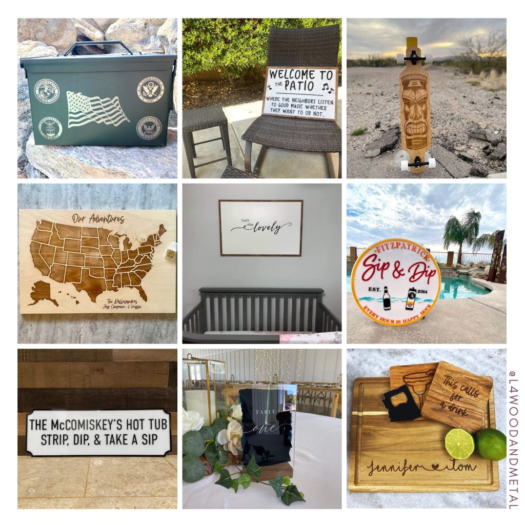 collage of items that were laser engraved in Tucson, Arizona