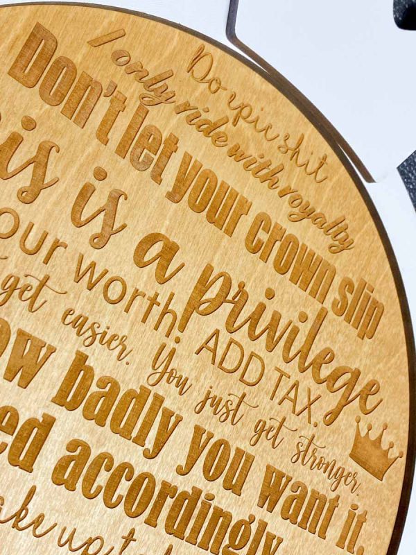 close up of engraved peloton quotes