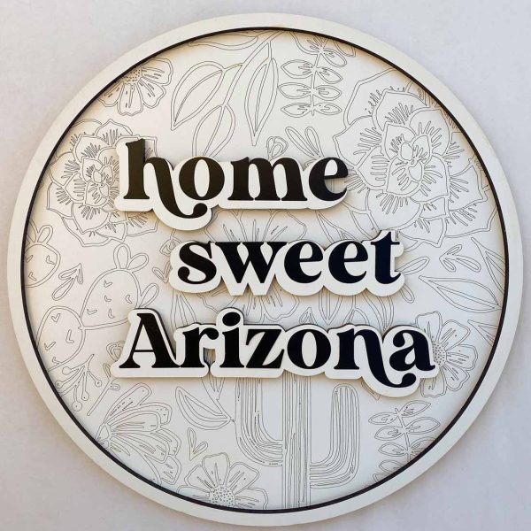 home sweet arizona sign, white round sign