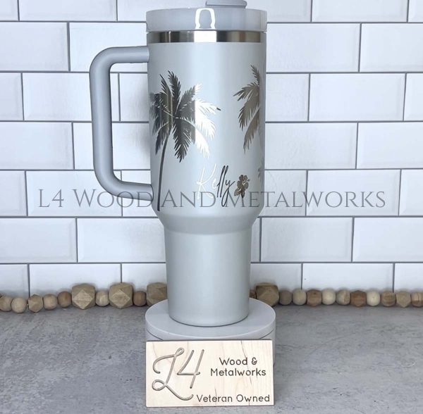 fog Stanley 40 oz cup custom engraved with Palm Trees