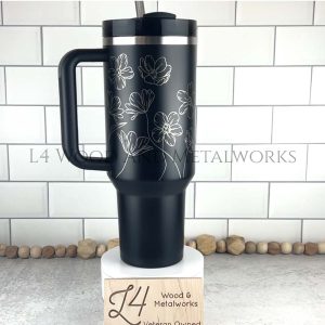 black glow stanley cup custom engraved with Poppies